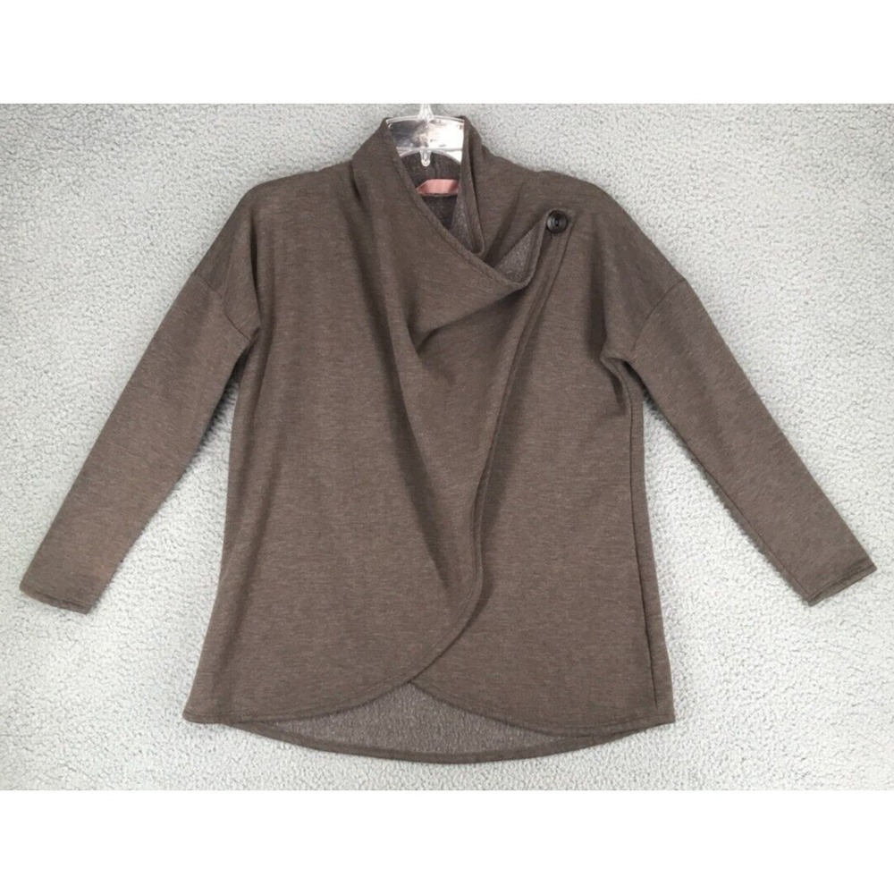 SJS Cowl Neck Wrap Sweater Jersey Jacket Women Size PM Long Sleeve Brown